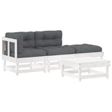 4 Piece Garden Lounge Set with Cushions White Solid Wood - Front View