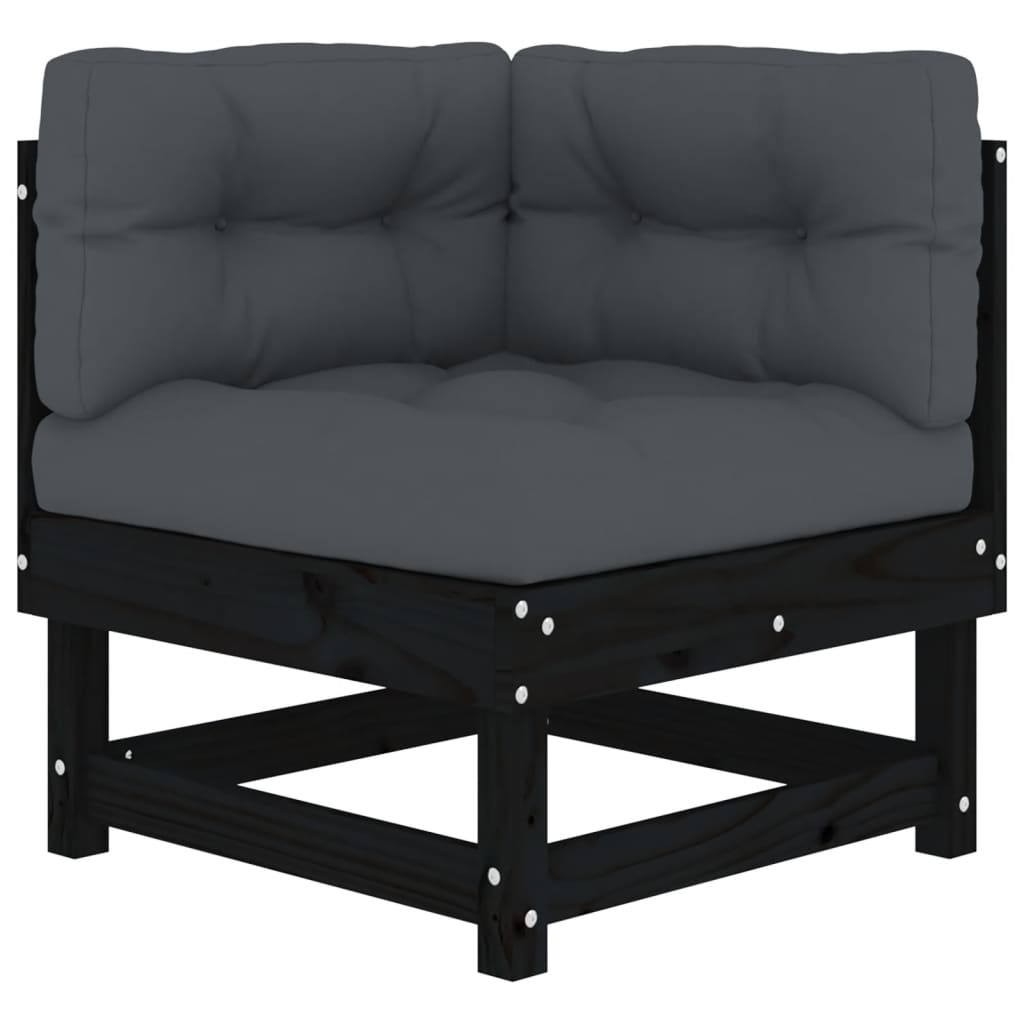4 Piece Garden Lounge Set with Cushions Black Solid Wood