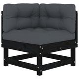 4 Piece Garden Lounge Set with Cushions Black Solid Wood - 45-Degree Angle