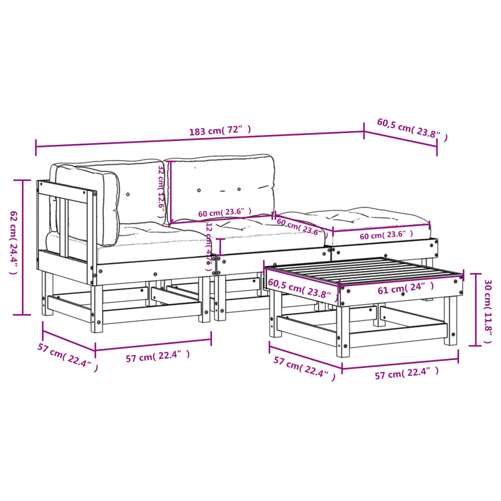 4 Piece Garden Lounge Set with Cushions Black Solid Wood