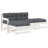 4 Piece Garden Lounge Set with Cushions White Solid Wood