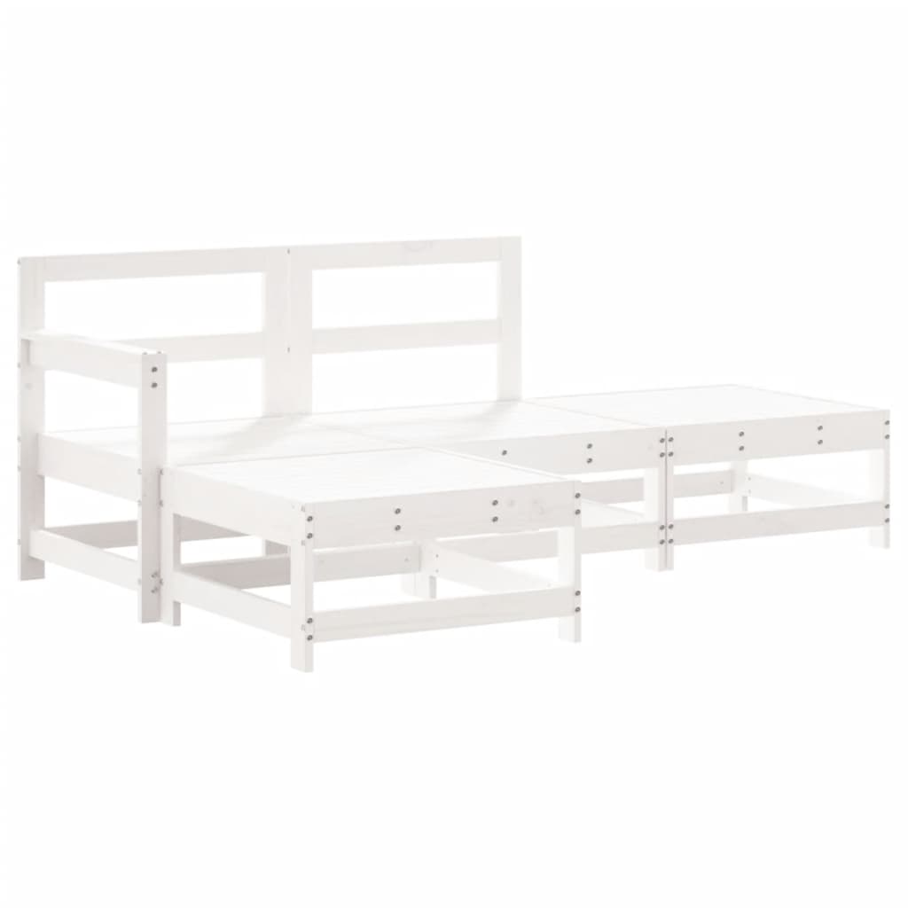 4 Piece Garden Lounge Set with Cushions White Solid Wood
