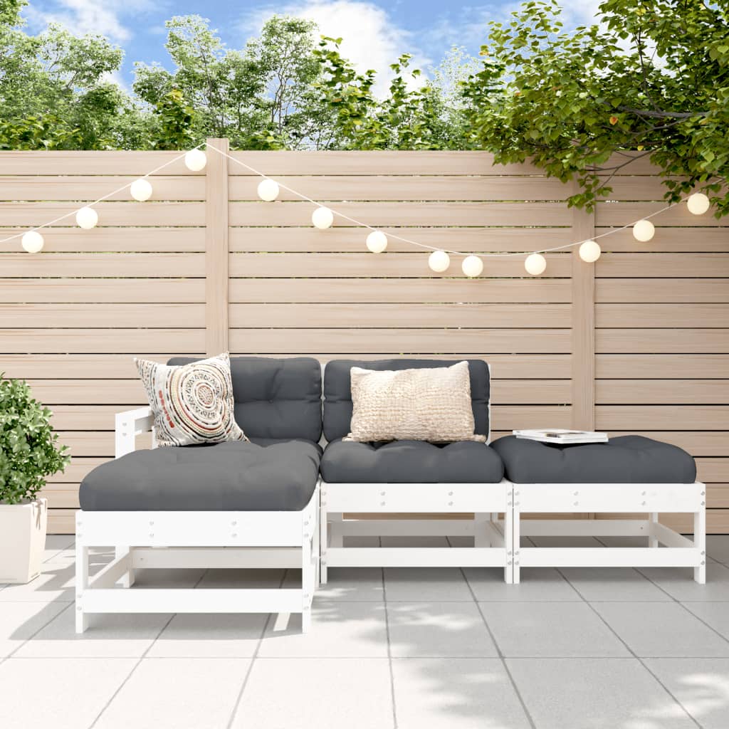 4 Piece Garden Lounge Set with Cushions White Solid Wood