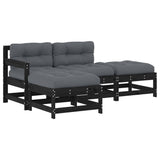 4 Piece Garden Lounge Set with Cushions Black Solid Wood - Front View