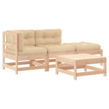 4 Piece Garden Lounge Set with Cushions Solid Wood - Front View