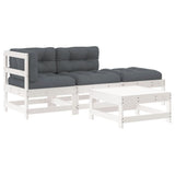 4 Piece Garden Lounge Set with Cushions White Solid Wood - Front View