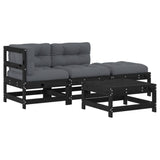 4 Piece Garden Lounge Set with Cushions Black Solid Wood - Front View