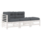 3 Piece Garden Lounge Set with Cushions White Solid Wood - Front View