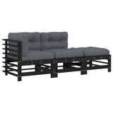 3 Piece Garden Lounge Set with Cushions Black Solid Wood - Front View