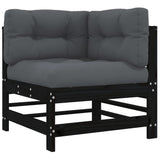 3 Piece Garden Lounge Set with Cushions Black Solid Wood - 45-Degree Angle