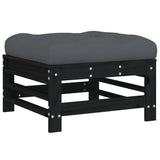 3 Piece Garden Lounge Set with Cushions Black Solid Wood - Rear View