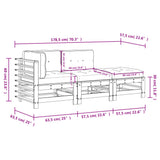 3 Piece Garden Lounge Set with Cushions Black Solid Wood