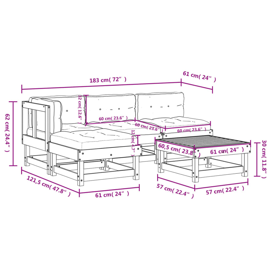 5 Piece Garden Lounge Set with Cushions Solid Wood
