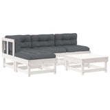 5 Piece Garden Lounge Set with Cushions White Solid Wood - Front View
