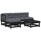 5 Piece Garden Lounge Set with Cushions Black Solid Wood - Front View