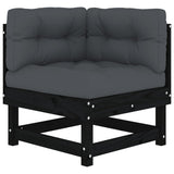 5 Piece Garden Lounge Set with Cushions Black Solid Wood - 45-Degree Angle