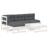 5 Piece Garden Lounge Set with Cushions White Solid Wood - Front View