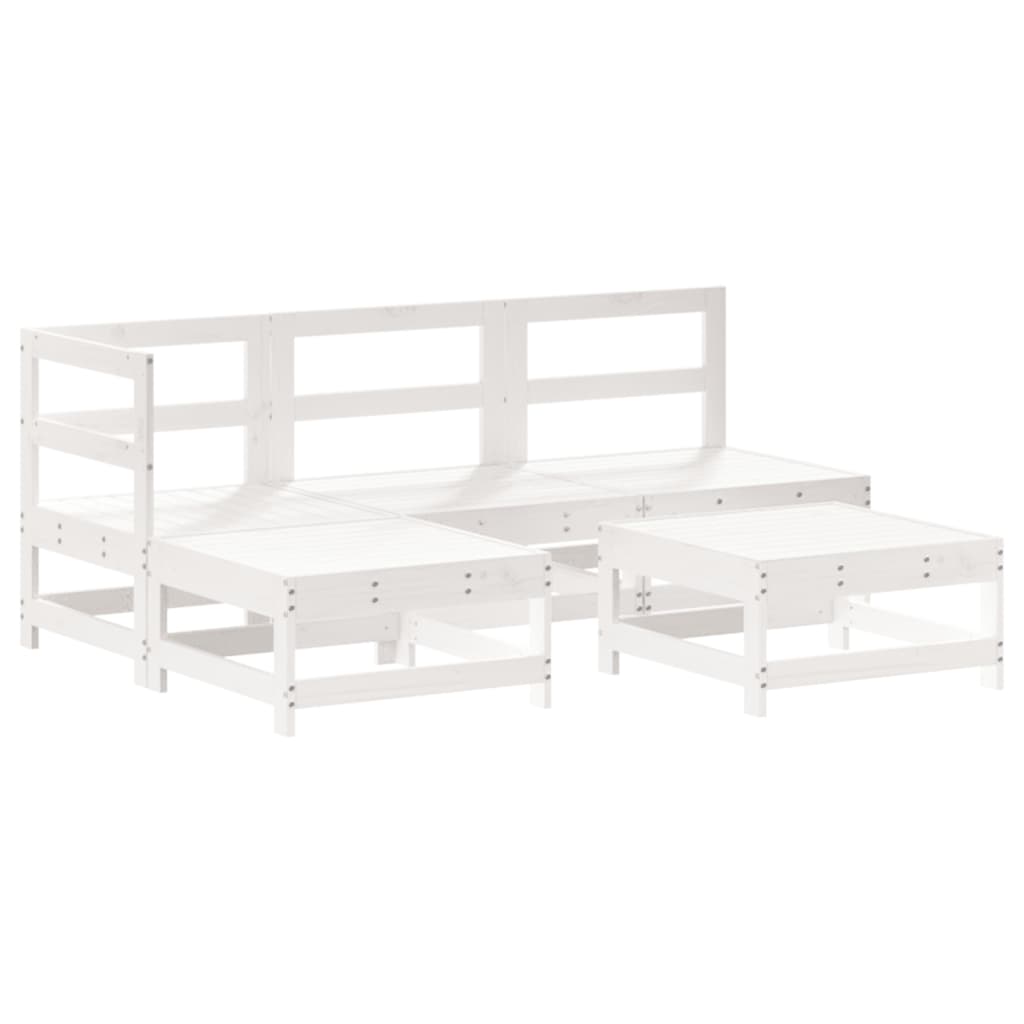 5 Piece Garden Lounge Set with Cushions White Solid Wood