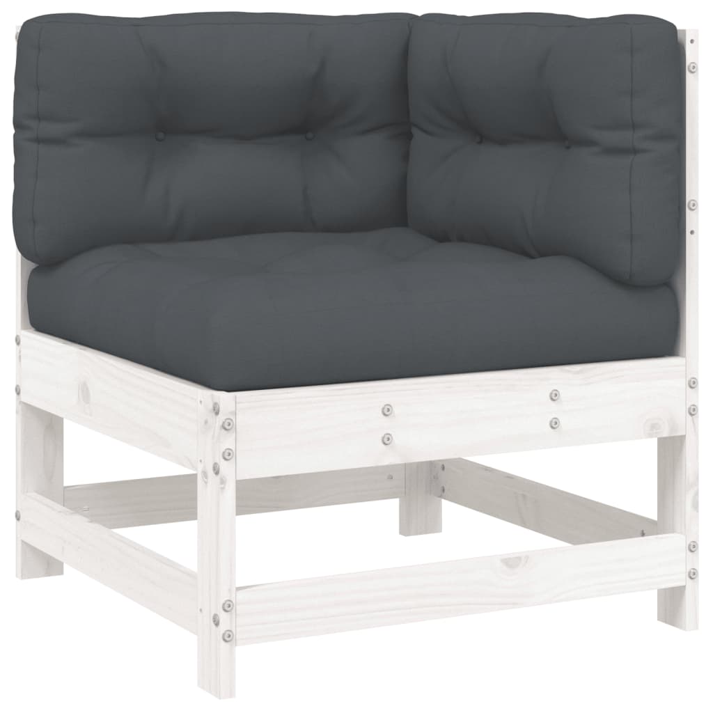5 Piece Garden Lounge Set with Cushions White Solid Wood