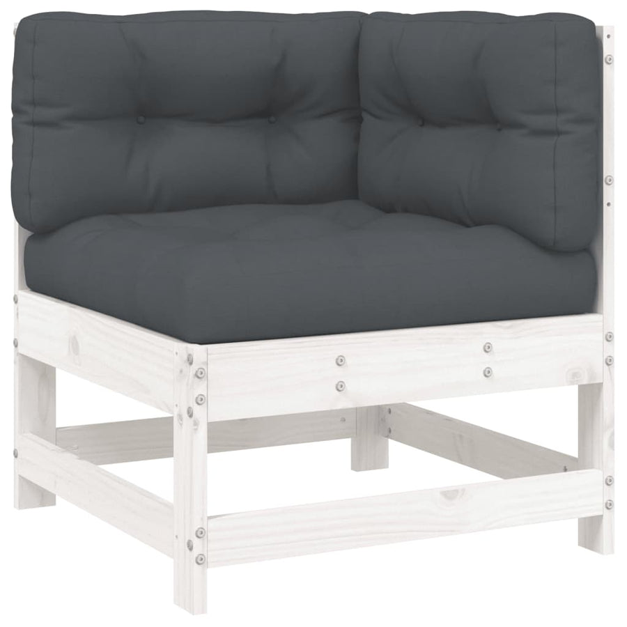 5 Piece Garden Lounge Set with Cushions White Solid Wood