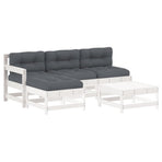 5 Piece Garden Lounge Set with Cushions White Solid Wood