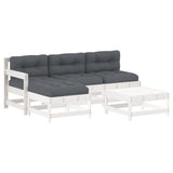 5 Piece Garden Lounge Set with Cushions White Solid Wood - Front View