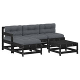 5 Piece Garden Lounge Set with Cushions Black Solid Wood - Front View
