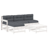5 Piece Garden Lounge Set with Cushions White Solid Wood - Front View