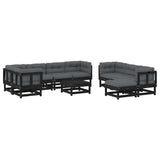 10 Piece Garden Lounge Set with Cushions Black Solid Wood - Front View