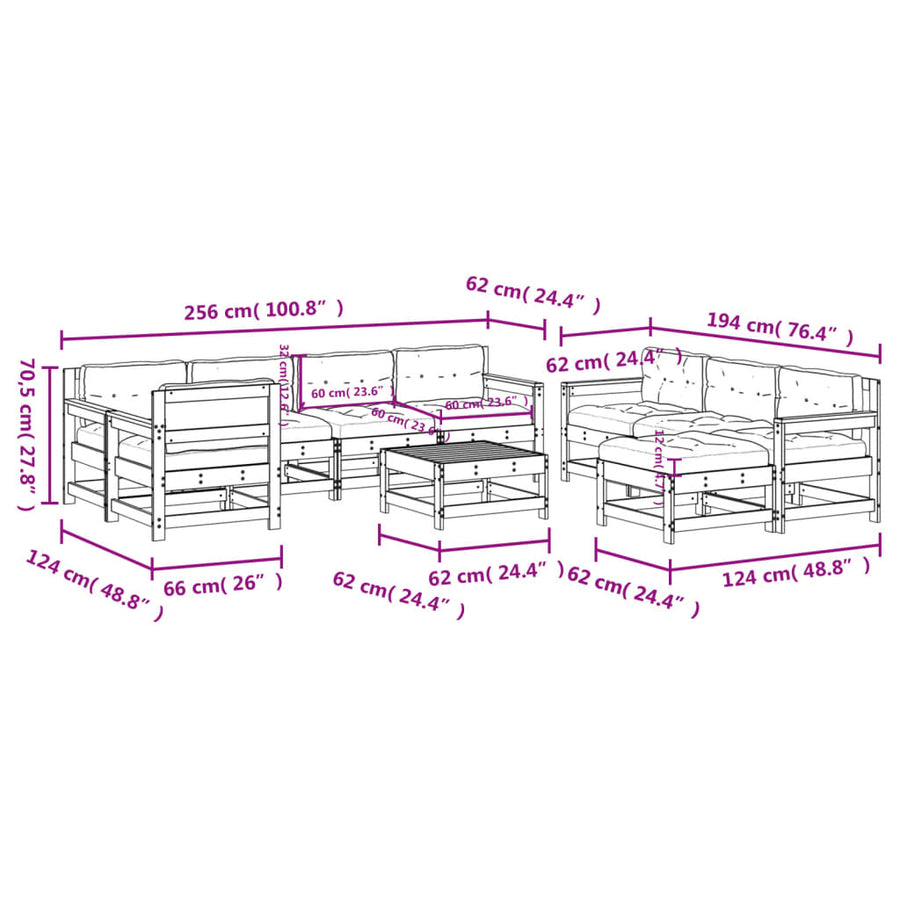 10 Piece Garden Lounge Set with Cushions Solid Wood