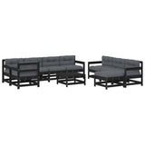 10 Piece Garden Lounge Set with Cushions Black Solid Wood - Front View