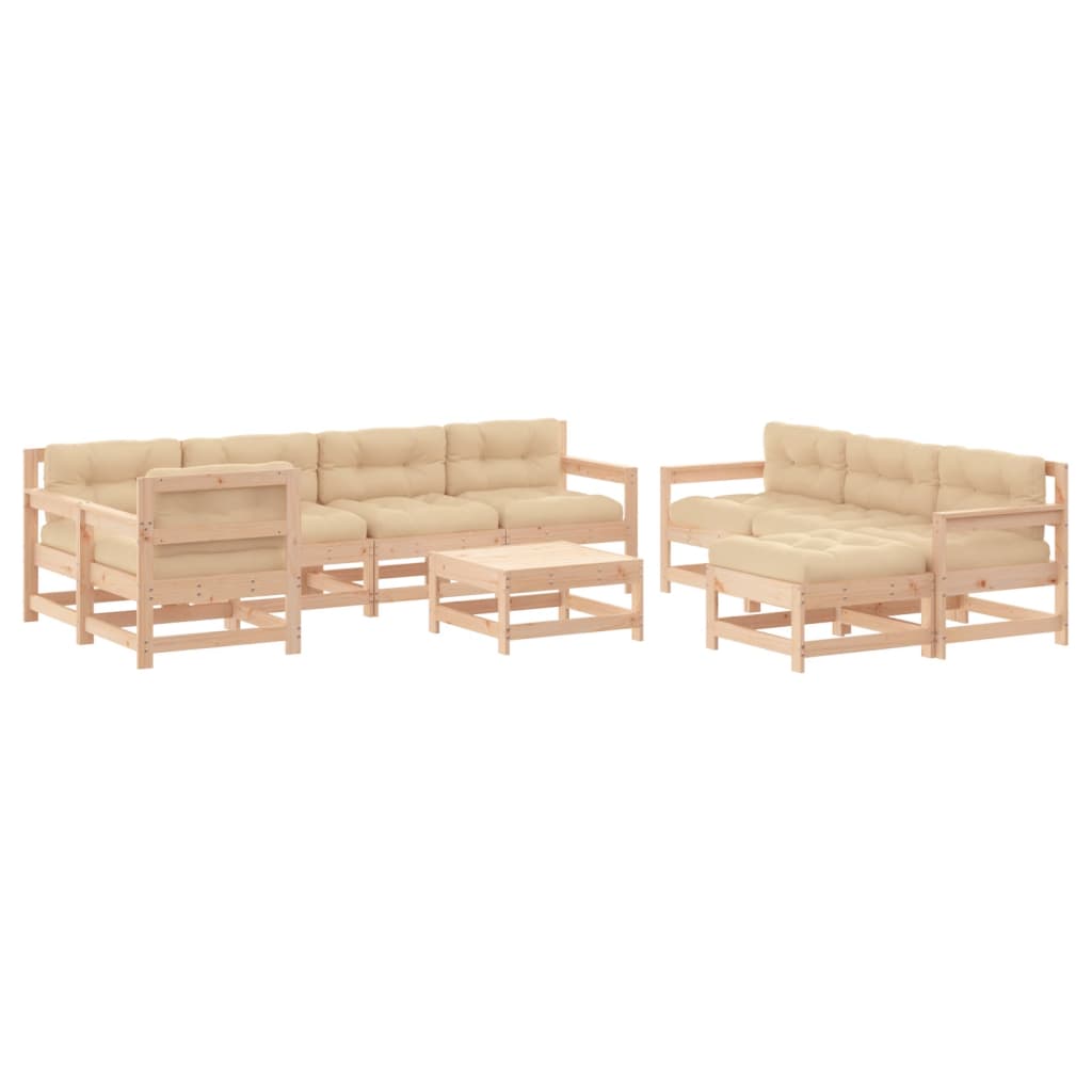 10 Piece Garden Lounge Set with Cushions Solid Wood
