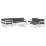 10 Piece Garden Lounge Set with Cushions White Solid Wood - Front View