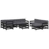 10 Piece Garden Lounge Set with Cushions Black Solid Wood - Front View
