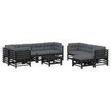 10 Piece Garden Lounge Set with Cushions Black Solid Wood - Front View