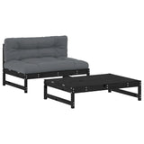2 Piece Garden Lounge Set with Cushions Black Solid Wood - Front View