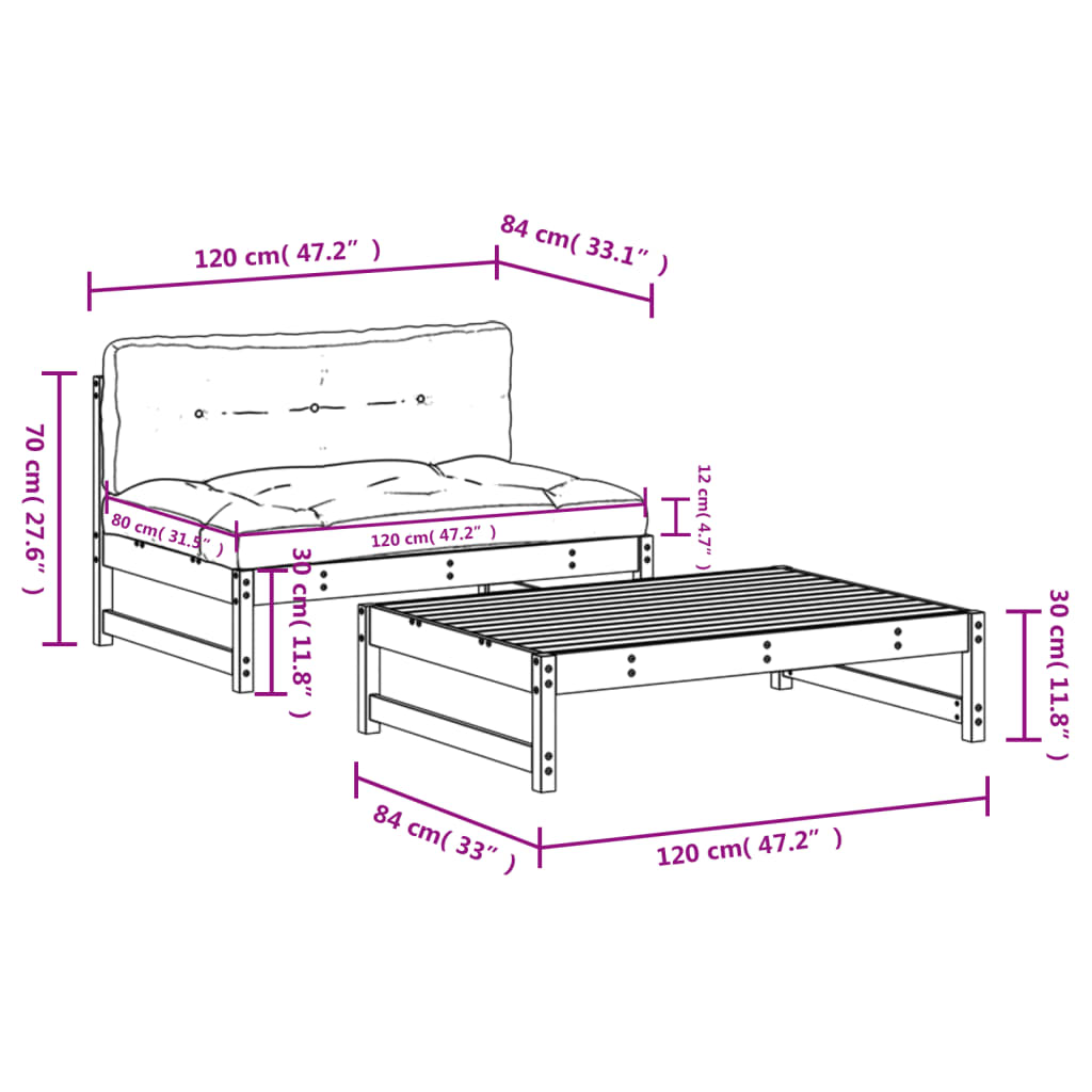 2 Piece Garden Lounge Set with Cushions Impregnated Wood Pine