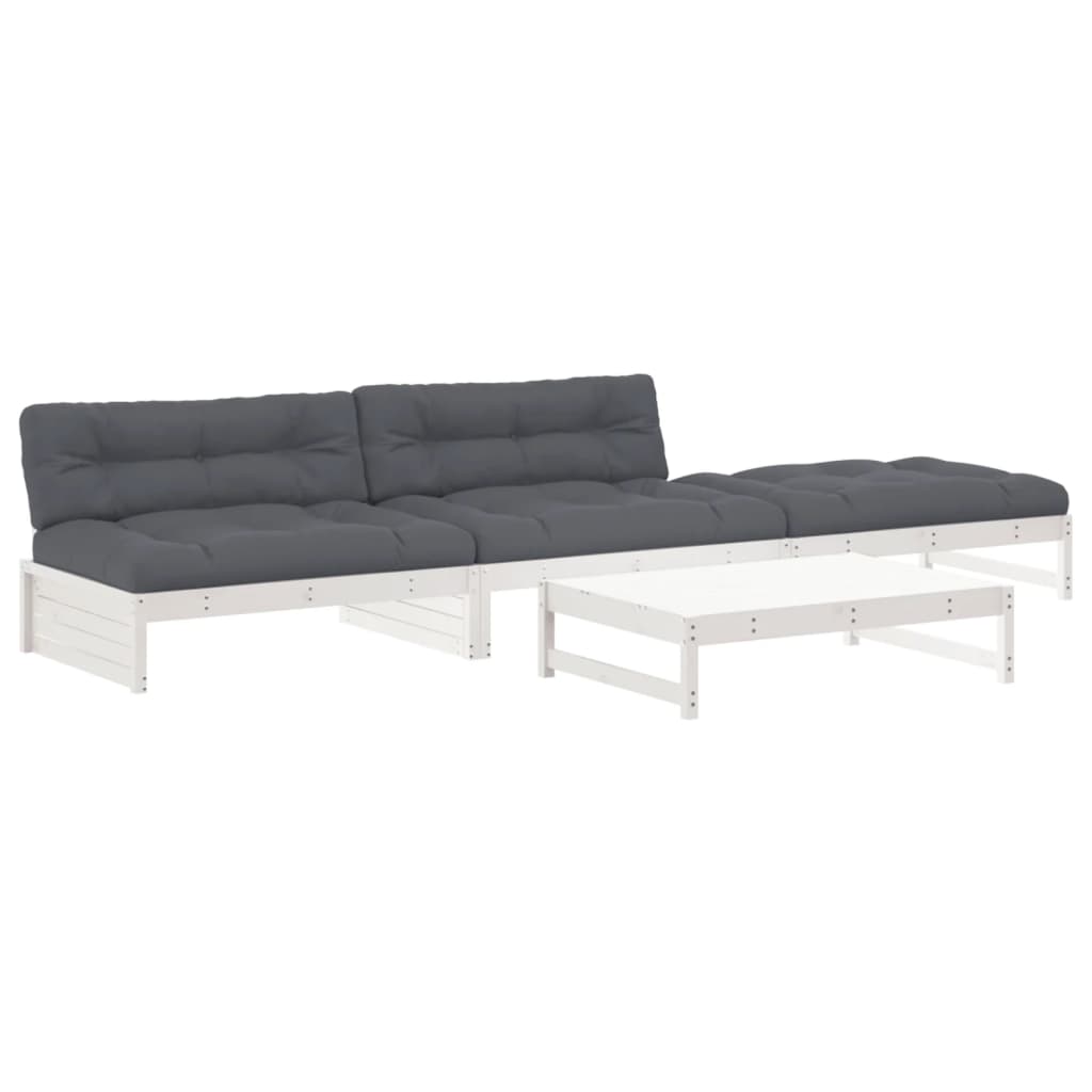 4 Piece Garden Lounge Set with Cushions White Solid Wood