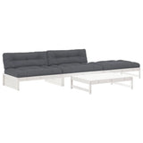 4 Piece Garden Lounge Set with Cushions White Solid Wood - Front View