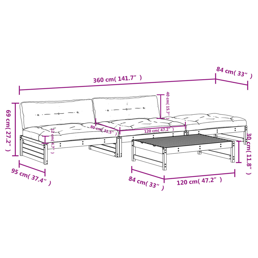 4 Piece Garden Lounge Set with Cushions White Solid Wood