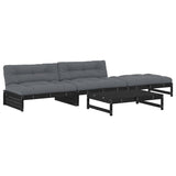 4 Piece Garden Lounge Set with Cushions Black Solid Wood - Front View