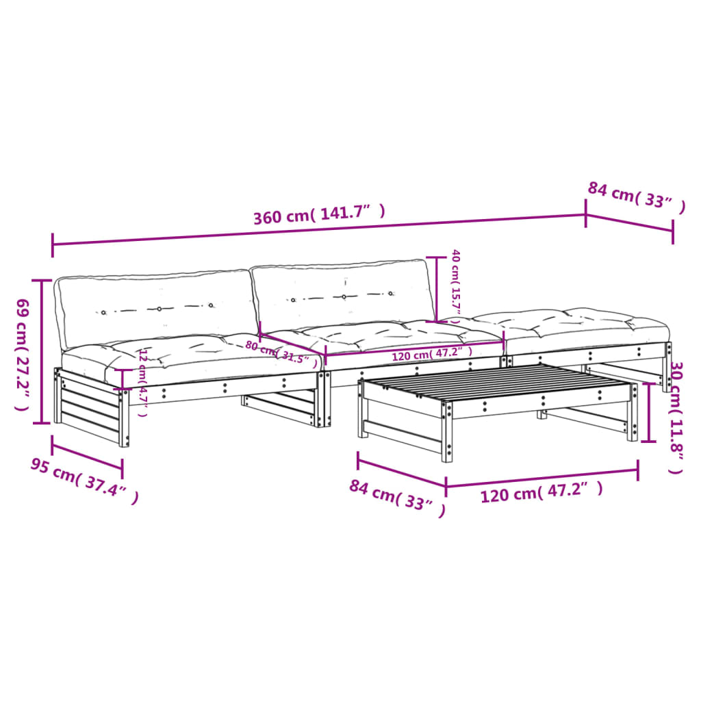 4 Piece Garden Lounge Set with Cushions Impregnated Wood Pine
