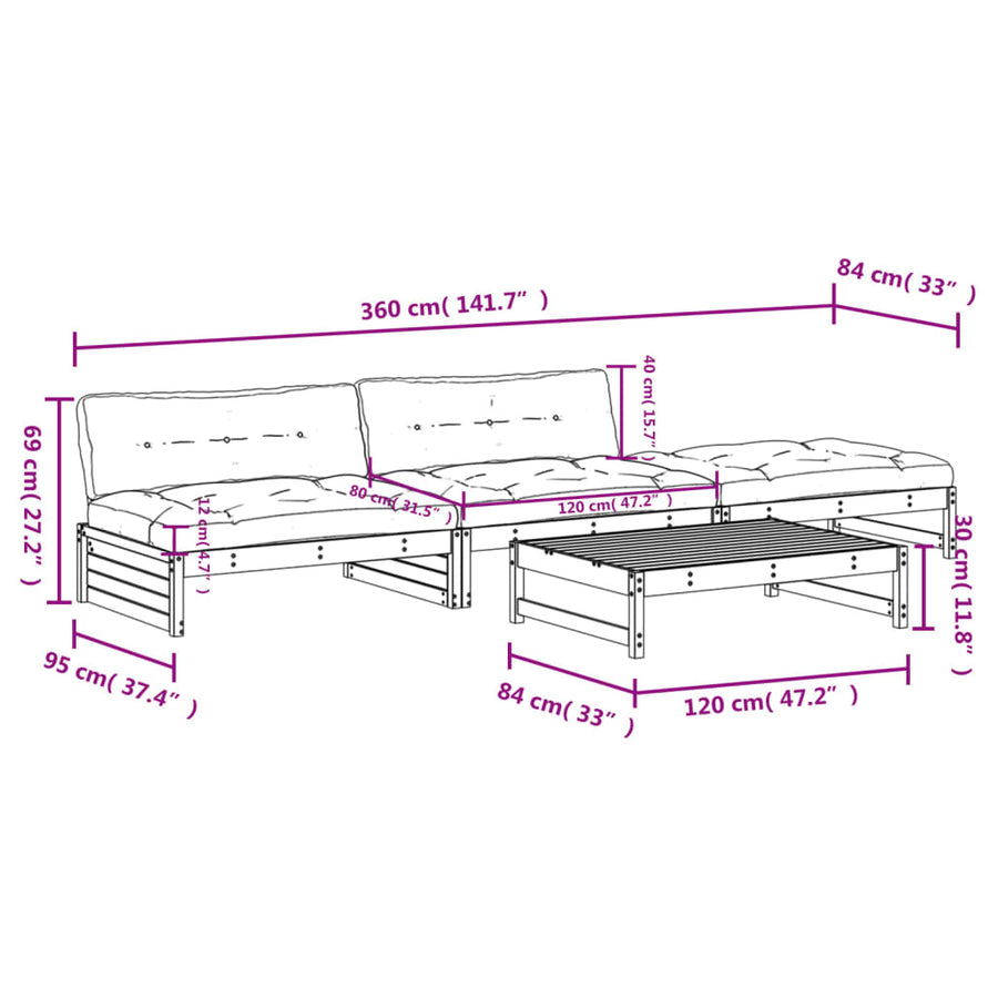 4 Piece Garden Lounge Set with Cushions Impregnated Wood Pine