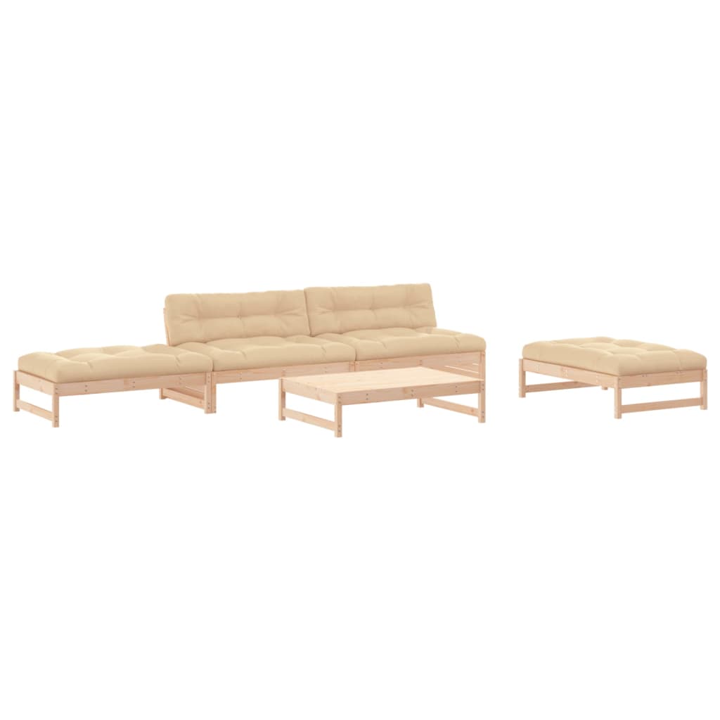 5 Piece Garden Lounge Set with Cushions Solid Wood