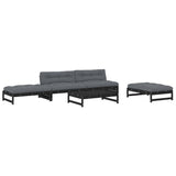 5 Piece Garden Lounge Set with Cushions Black Solid Wood - Front View