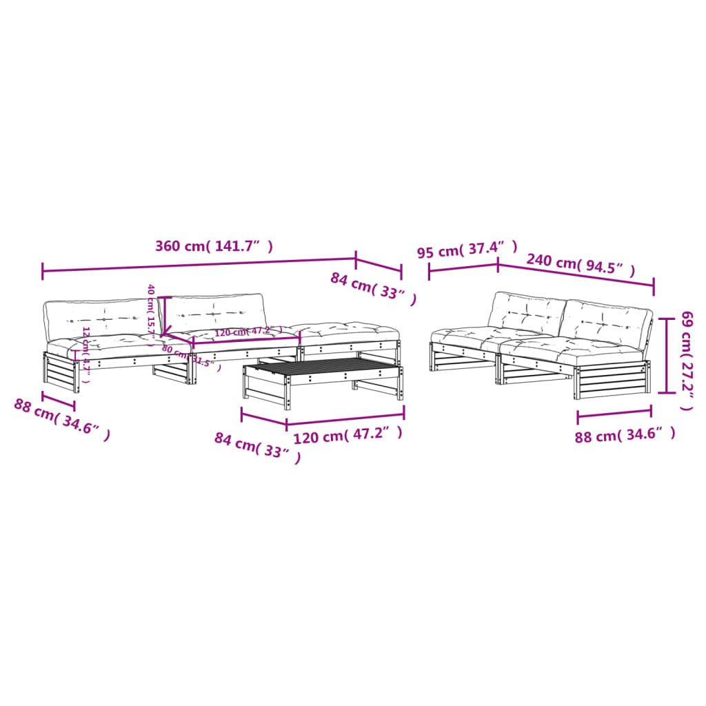 6 Piece Garden Lounge Set with Cushions Solid Wood
