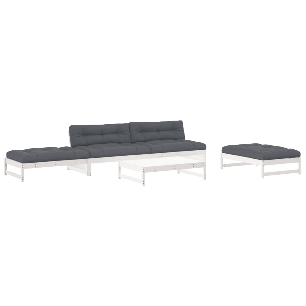 6 Piece Garden Lounge Set with Cushions White Solid Wood