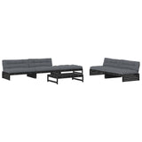 6 Piece Garden Lounge Set with Cushions Black Solid Wood - Front View