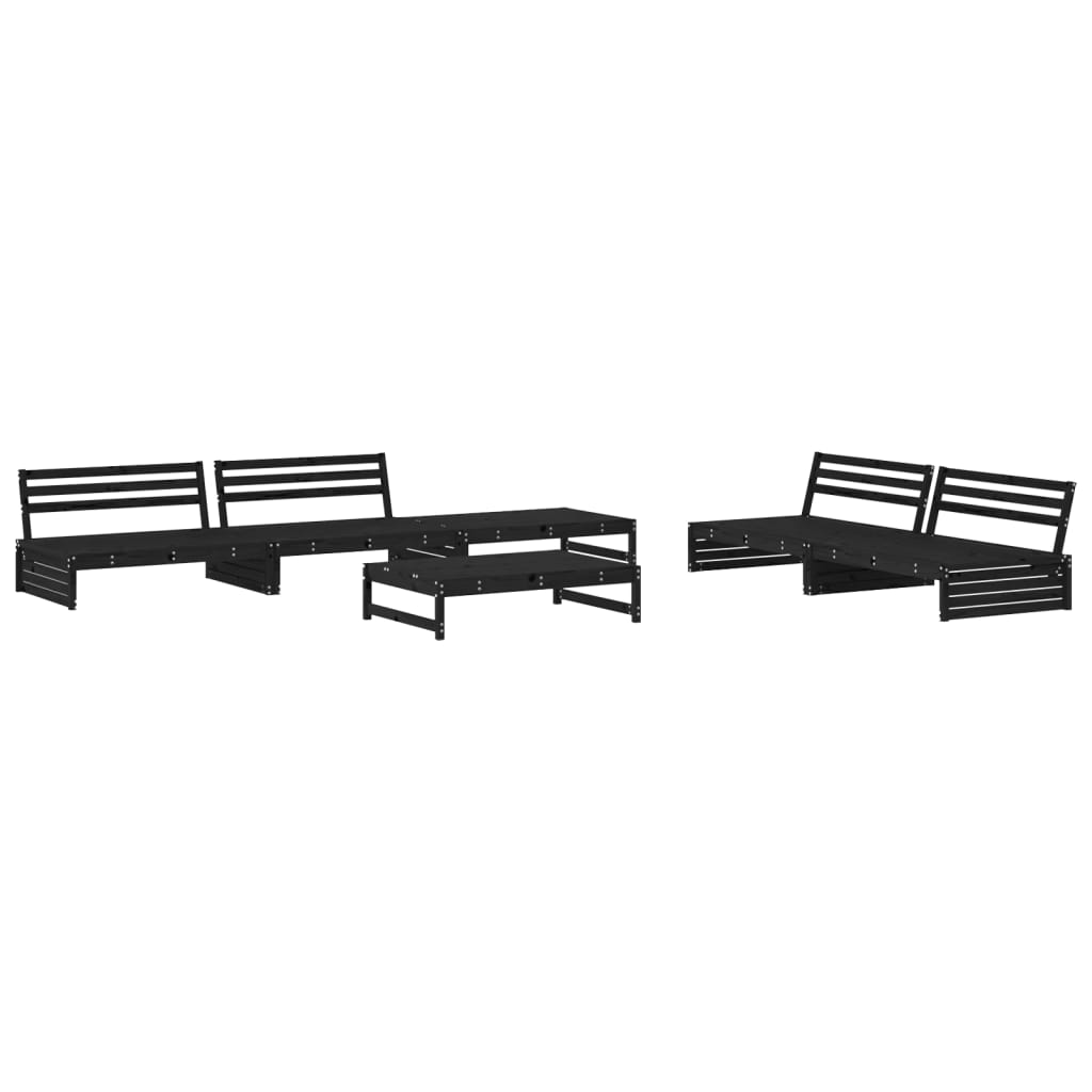6 Piece Garden Lounge Set with Cushions Black Solid Wood