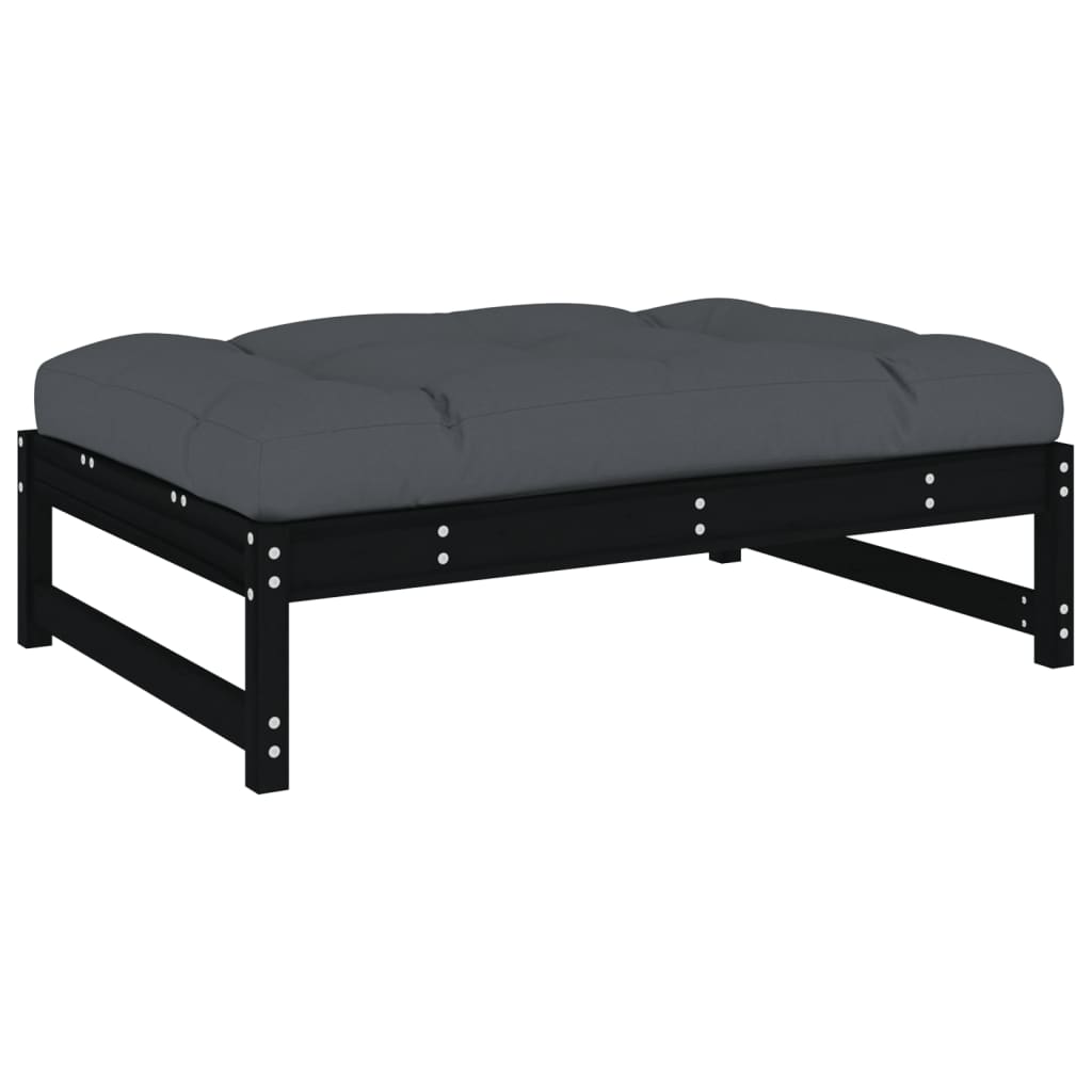 6 Piece Garden Lounge Set with Cushions Black Solid Wood